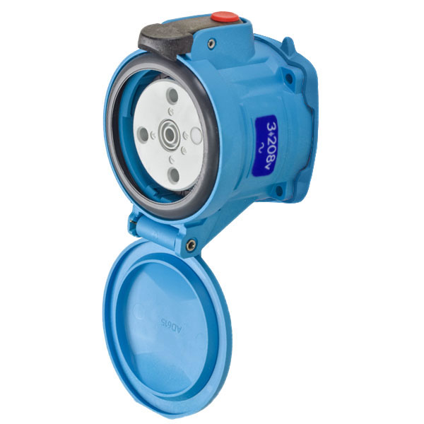 63-64163 - DSN60 RECEPTACLE POLY BLUE SIZE 3 TYPE 4X IP 69 3P+G 60A 208 VAC 60 Hz NO AUX